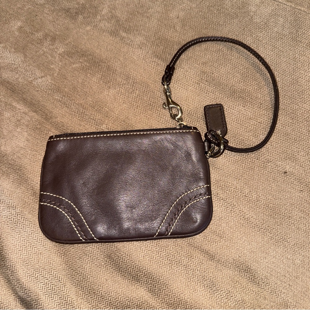 Coach Dark Brown Pebble Leather Wristlet - Picture 2 of 7